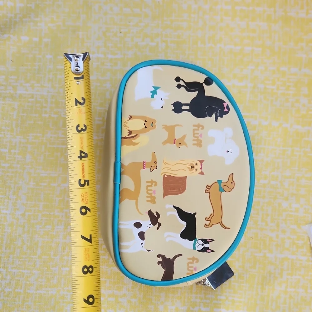 ✨️Fluff Yellow Neoprene Dog Print Travel Pouch with Turquoise Trim